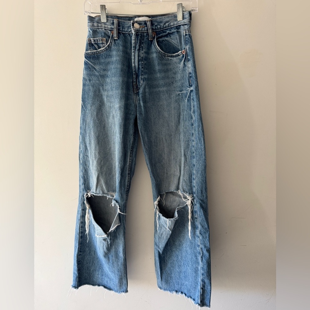 Zara Baggy Wide Leg Distressed Jeans Size 0